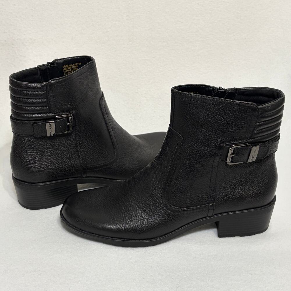 Anne Klein Ankle Boots Womens Size 10 Black Leather Moto Biker Riding Rave Punk